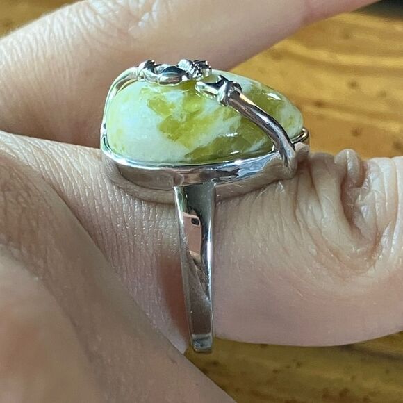 Natural Connemara Marble Sterling Silver Claddagh Ring Size 7 - Picture 3 of 9